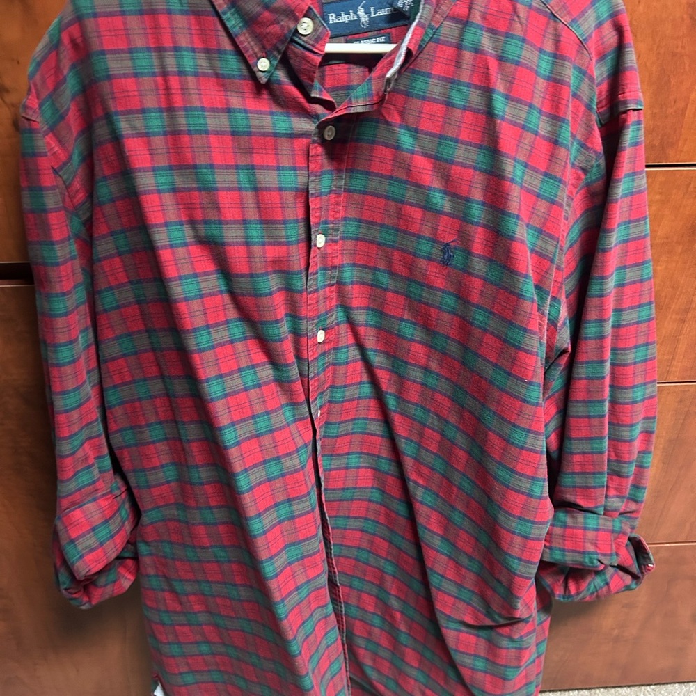 Ralph Lauren Men's Plaid Shirt in Red and Green
